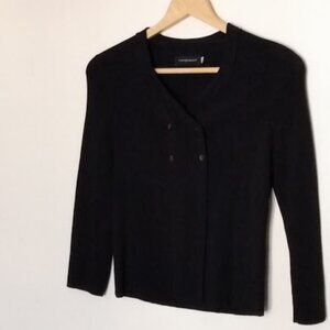 Black 3/4 Sleeve Knit Double Breast Button Up with Collar